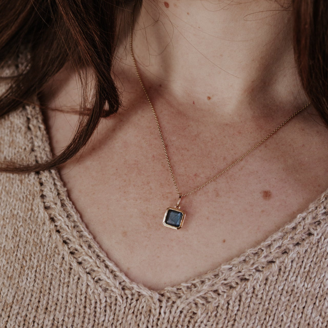 Labradorite in Bezel with Diamond Bail Necklace