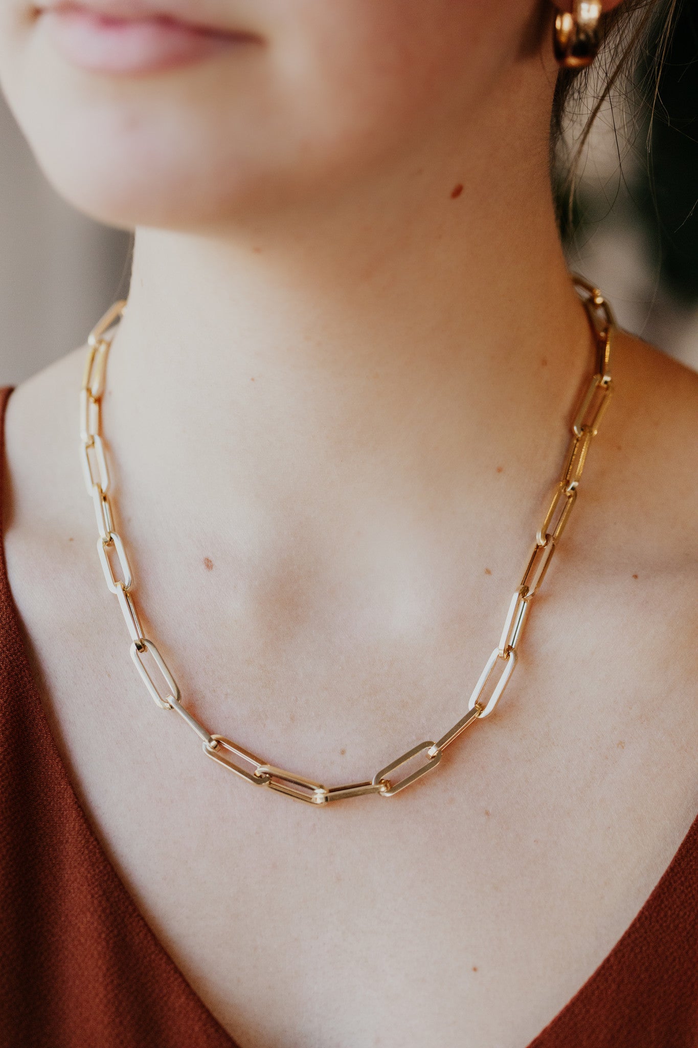 Large Paper Clip Chain Necklace 14kyg