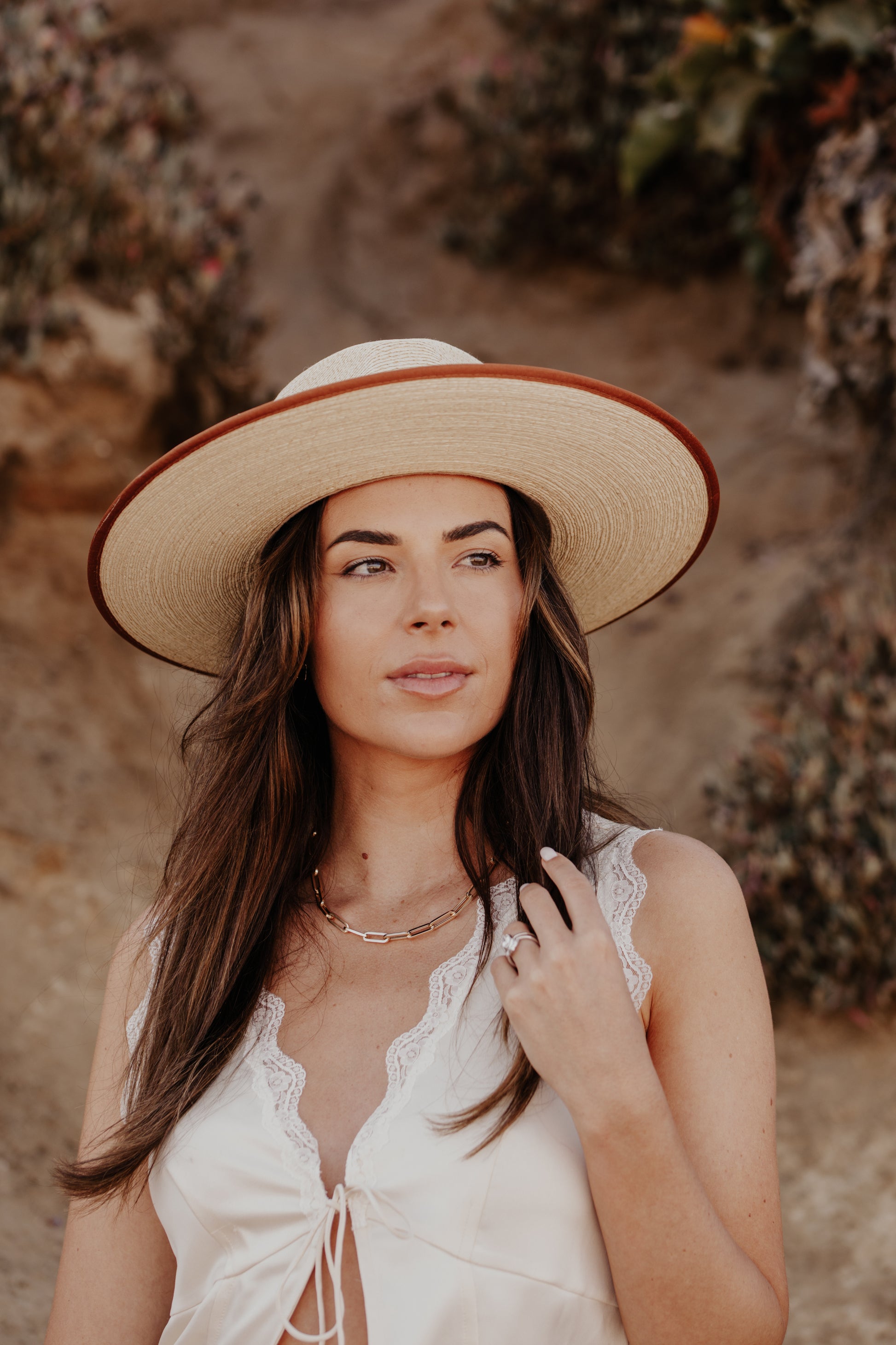 Large Paper Clip Chain Necklace 14kyg on a models neck