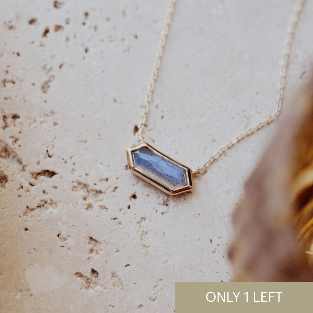 Long Hexagon Labradorite Bezel Necklace