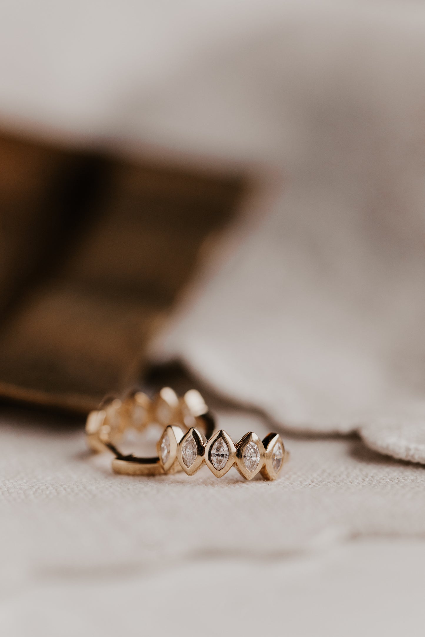  Marquise Bezel Set Diamond Huggie Earrings 