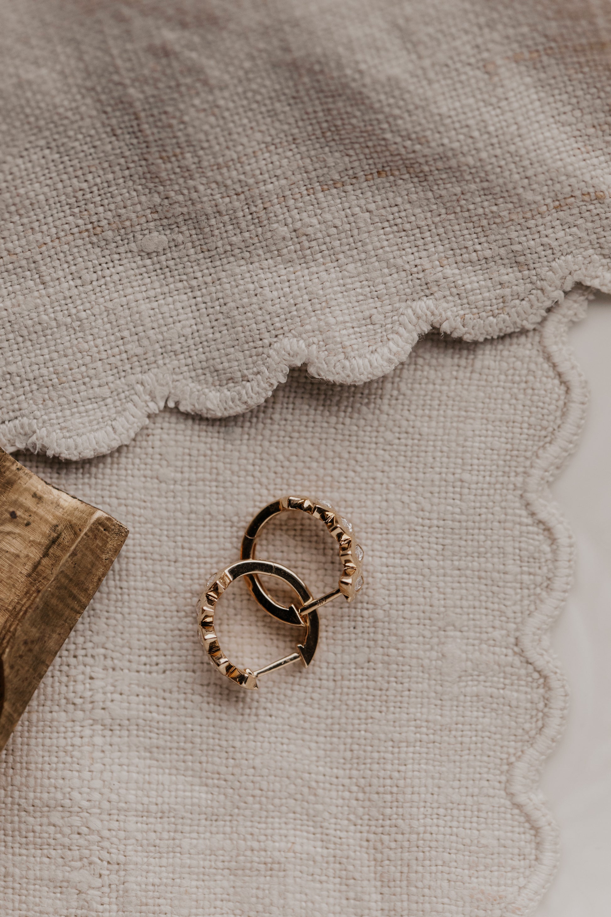  Marquise Bezel Set Diamond Huggie Earrings 