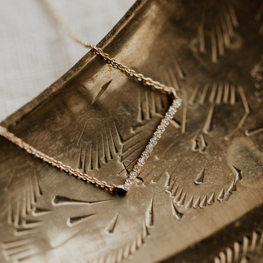 Mini Pave Diamond Bar Necklace in 14k yellow gold