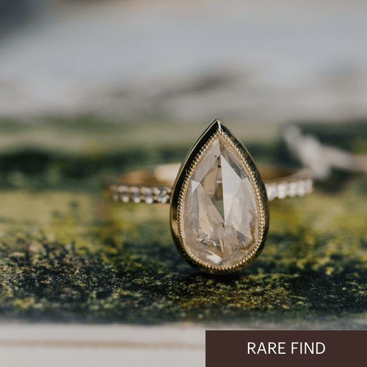 The Lyell 3.31 ct Pear Clear and Peach Rustic Diamond Ring