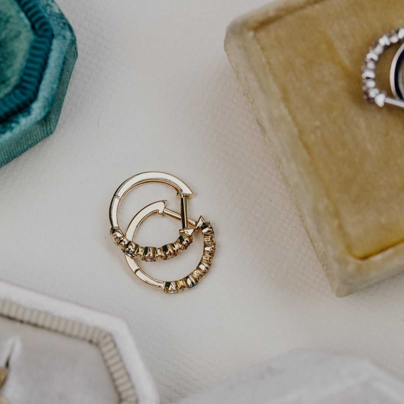 Rainbow Sapphire Huggie Earrings