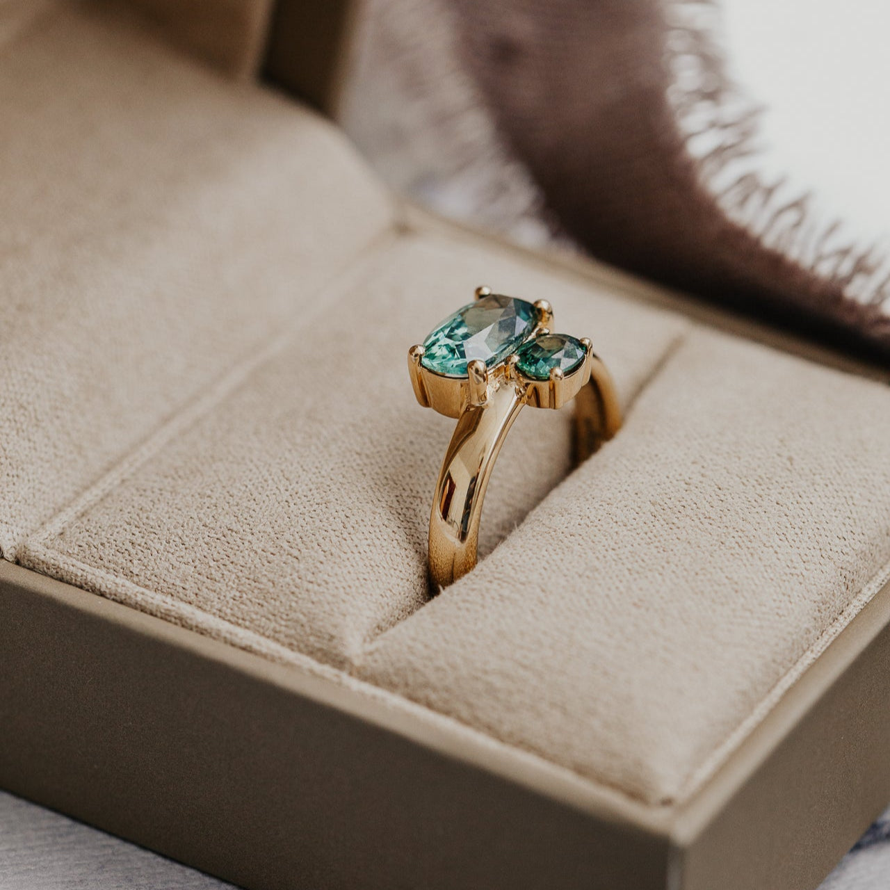 The Reese 1.81 ct Long Cushion Teal Montana Sapphire Ring