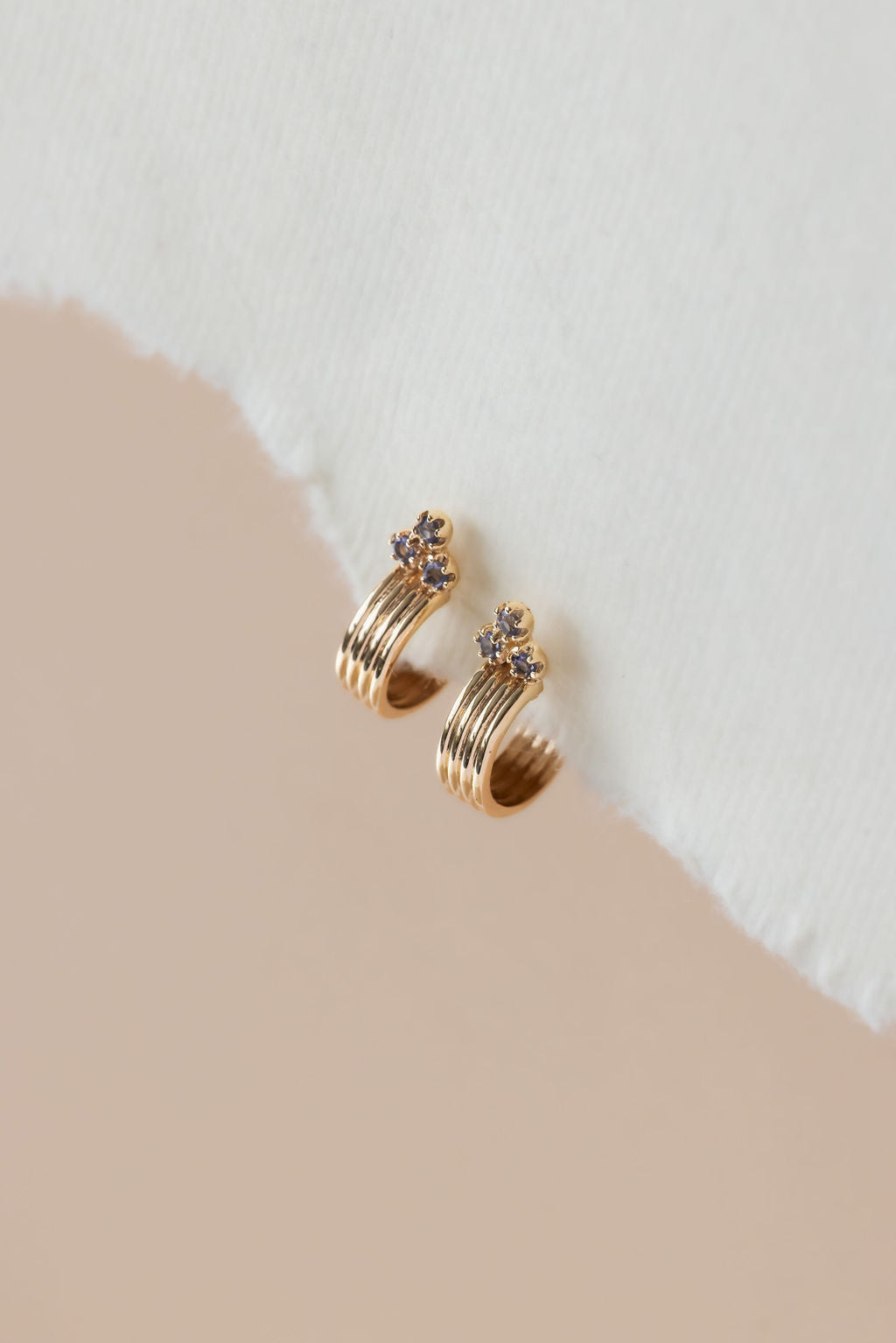 Three Iolite with Textured Hoop Earrings