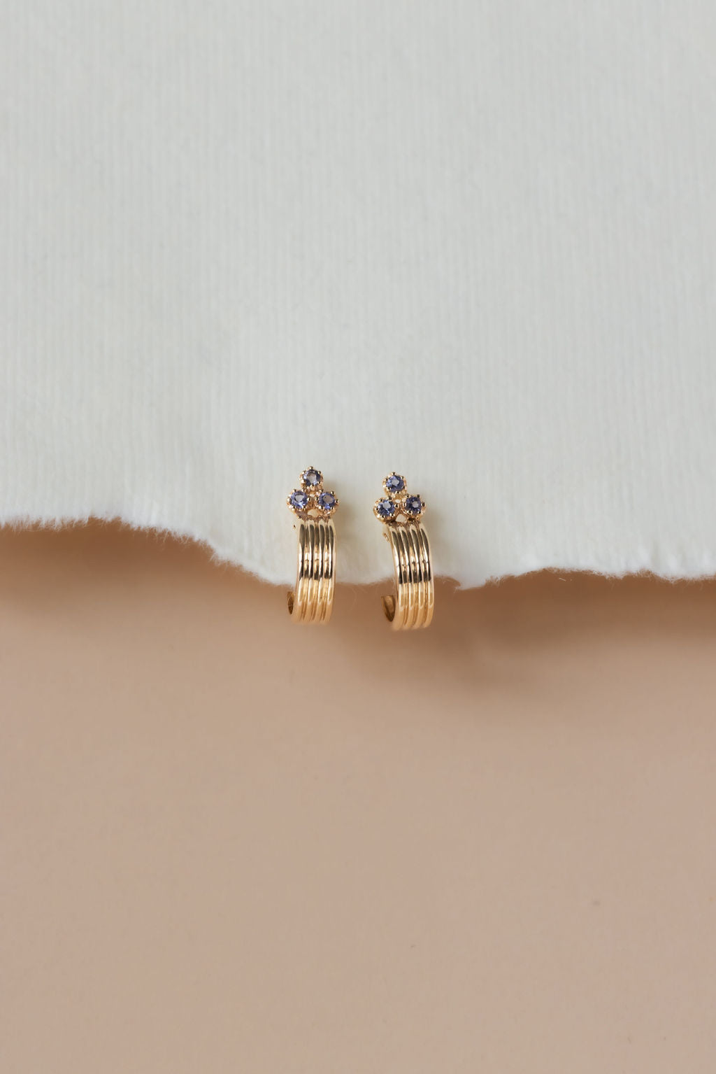 Three Iolite with Textured Hoop Earrings