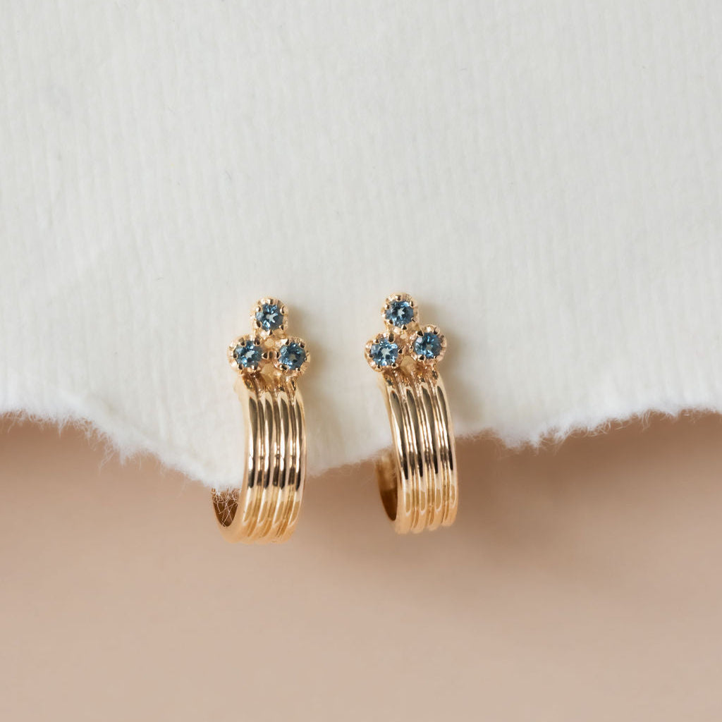Three Blue Topaz with Textured Hoop Earrings