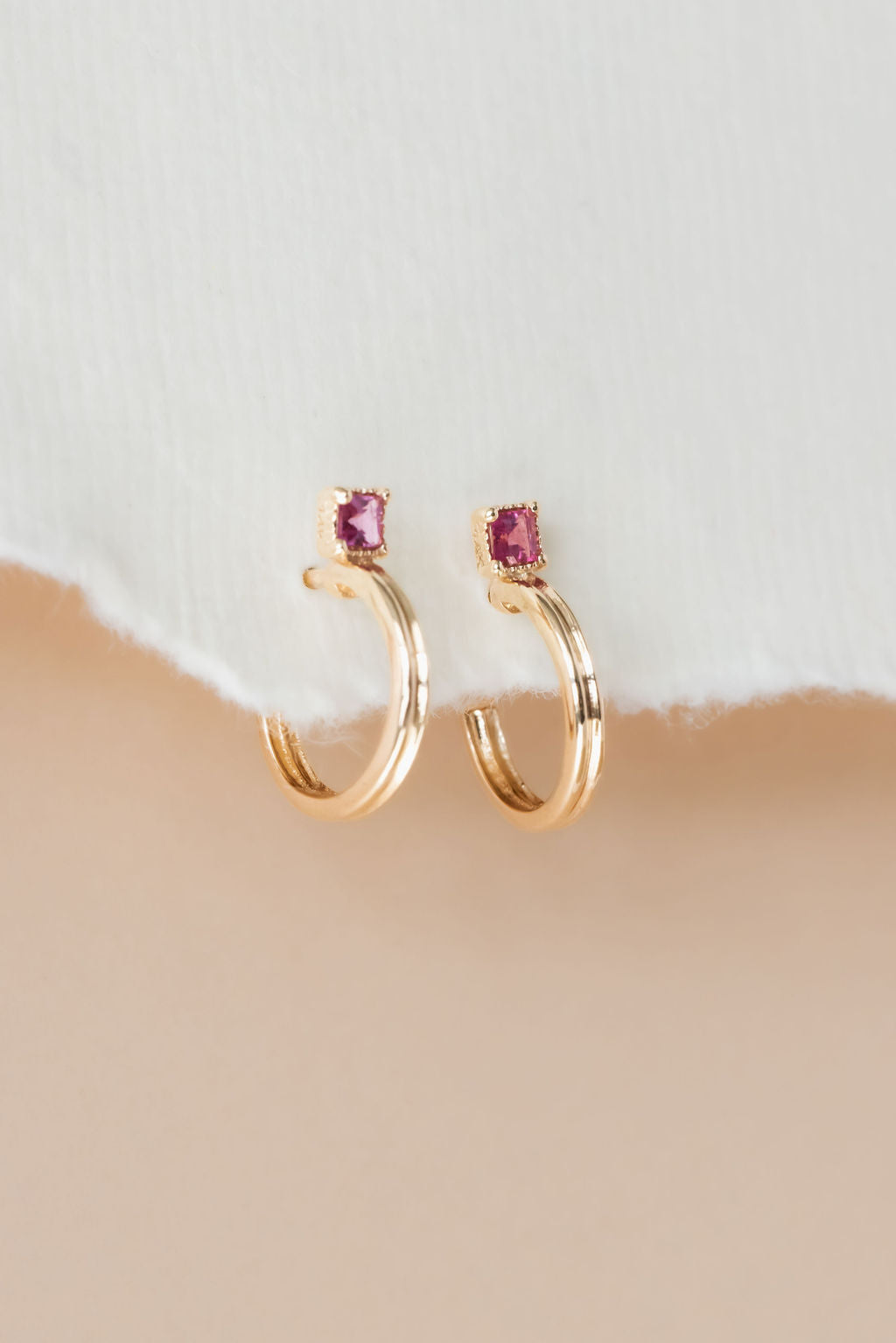 Pink Tourmaline with Thin Textured Hoop Earrings