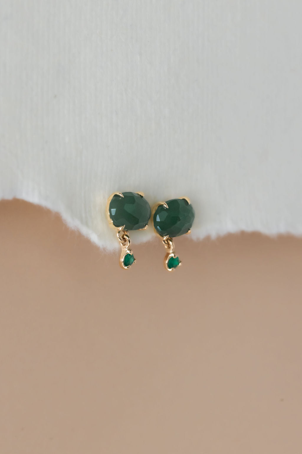 Oval Aventurine with Green Onyx Dangle Earrings
