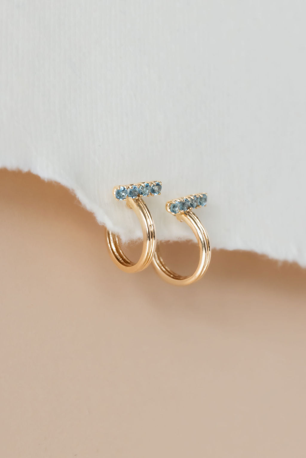 Blue Topaz Bar with Thin Hoop Earrings