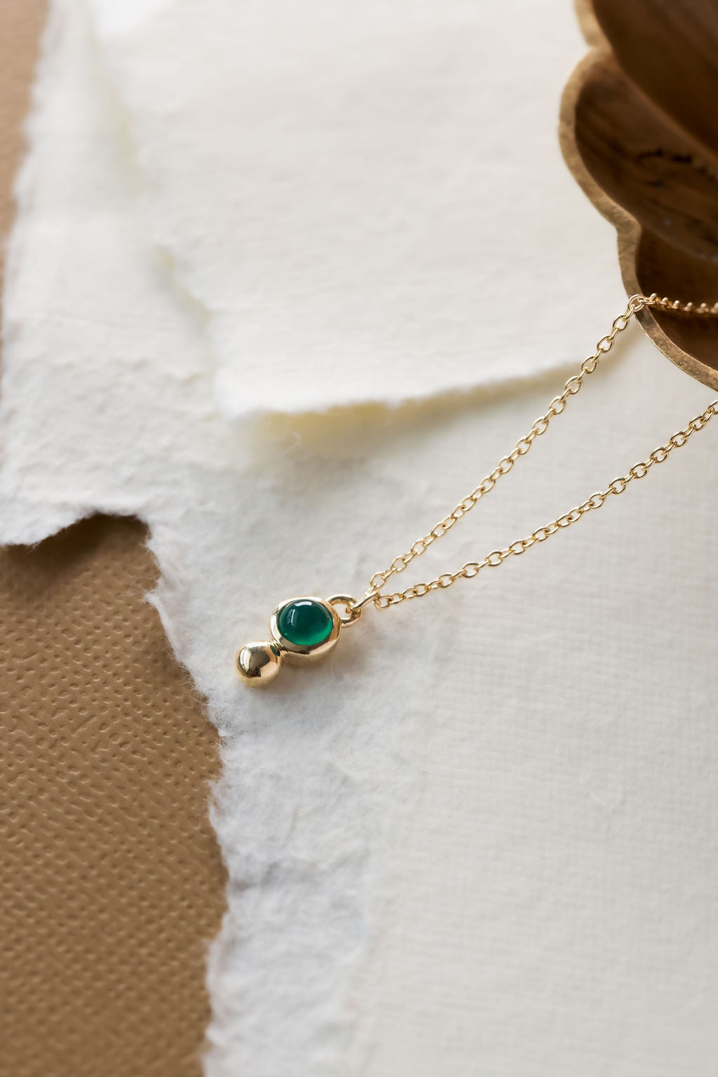 Green Agate and Metal Ball Necklace