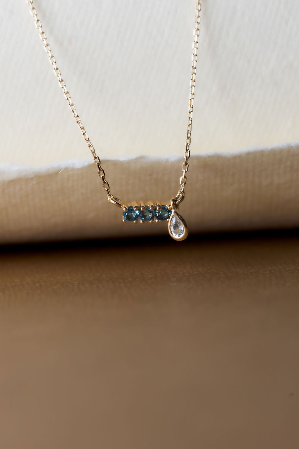 Blue Topaz Bar with Pear Dangle Necklace