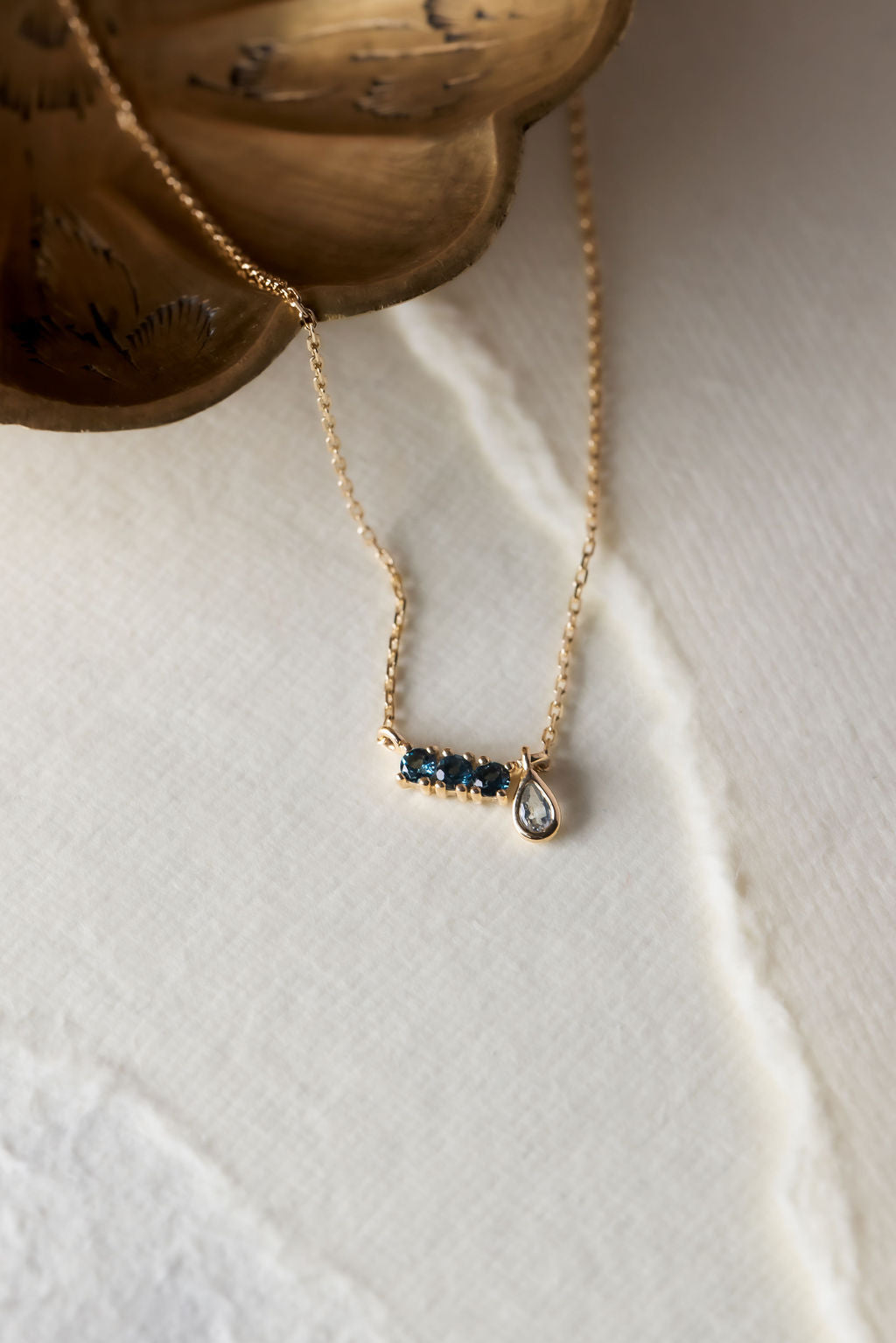 Blue Topaz Bar with Pear Dangle Necklace