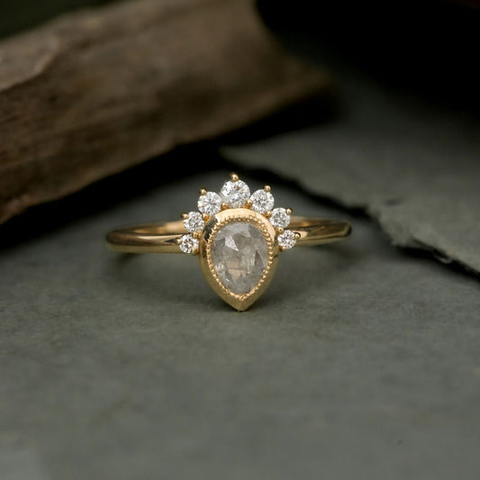 The Acadia .45 ct Pear Rustic Diamond Engagement Ring in 14k yellow gold