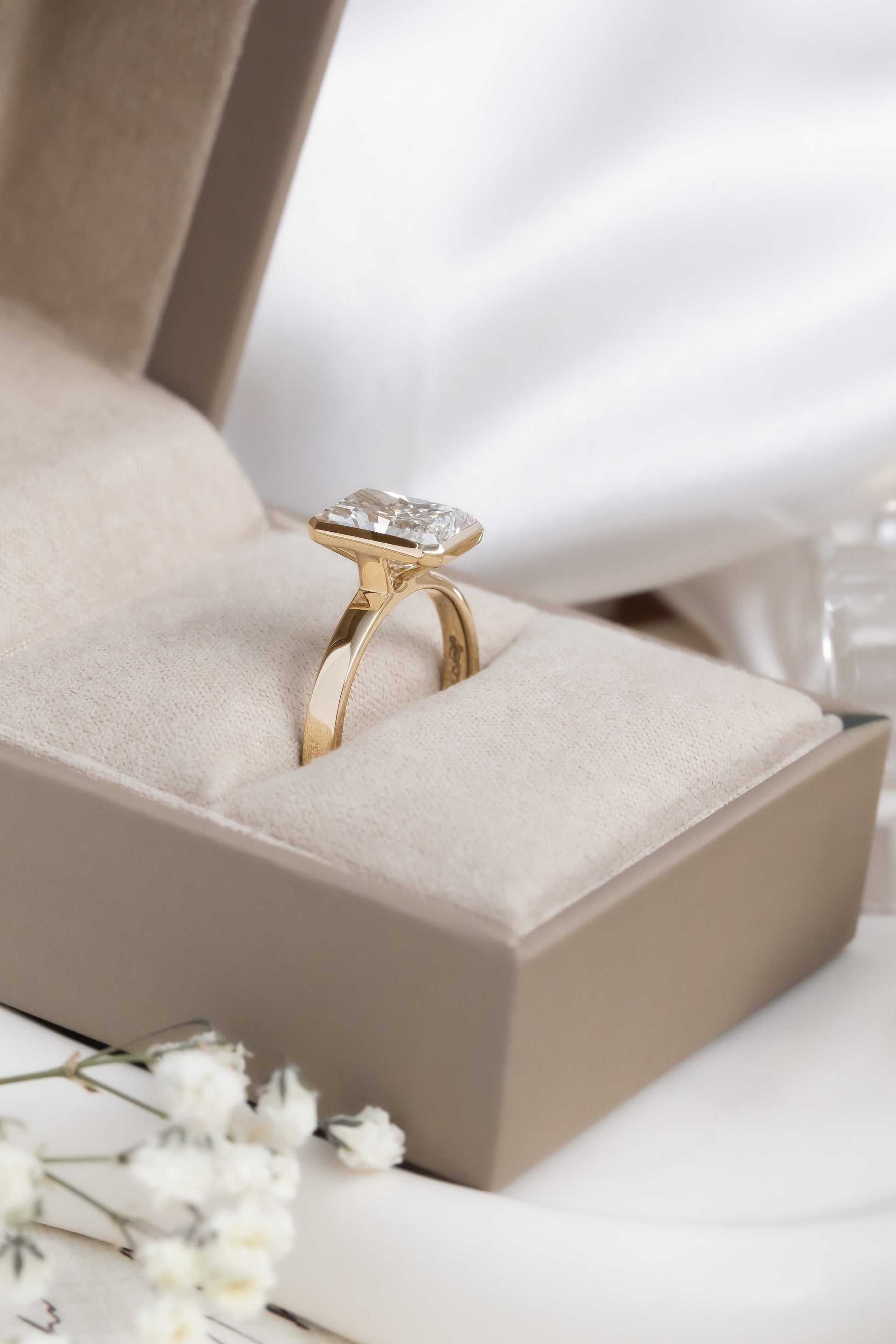 The Elena Radiant Cut Solitaire Ring in 14k yellow gold