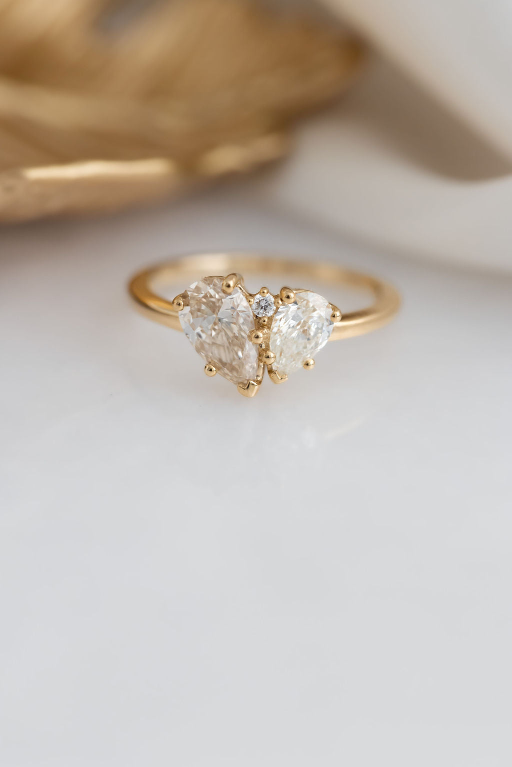 The Toi et Moi 1.00 ct Pear Champagne and .50 ct Pear White Diamond Ring