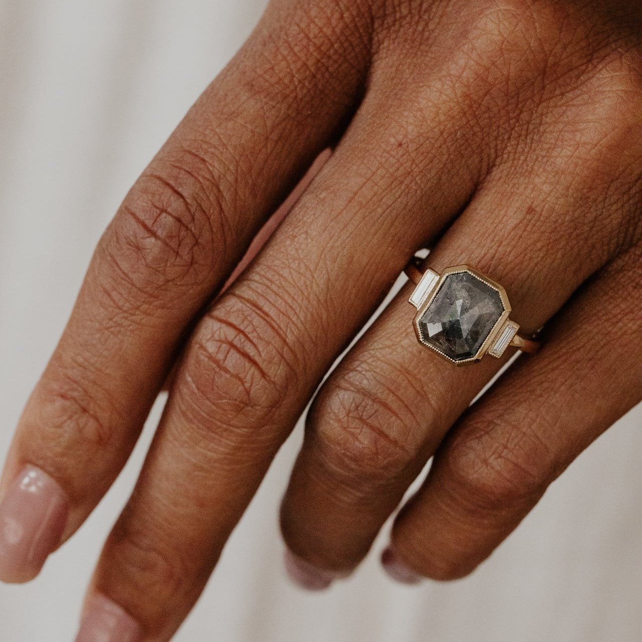 The Carson 5.71 ct Emerald Cut Rustic Diamond Ring