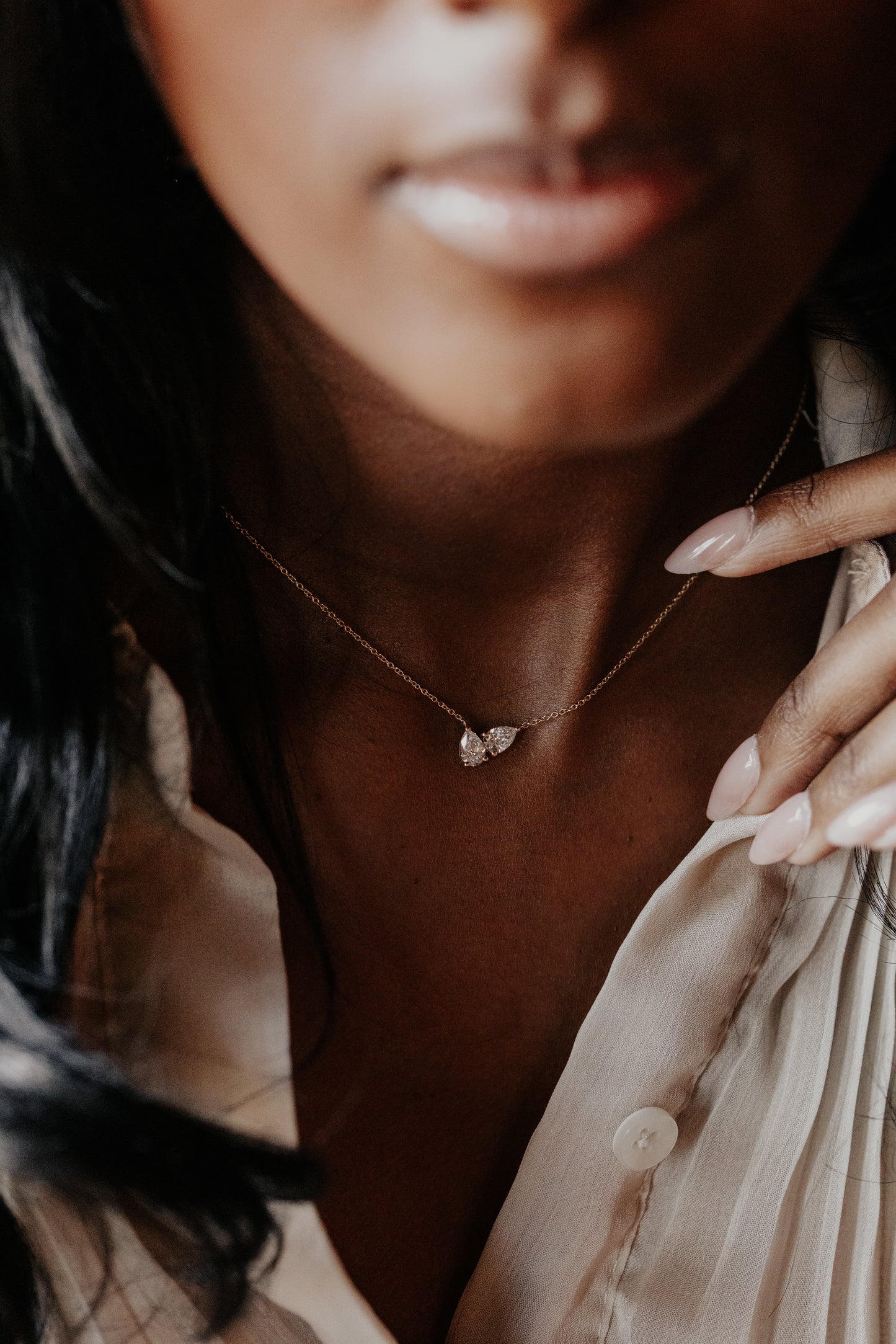 Two Pear Diamonds on Chain Necklace