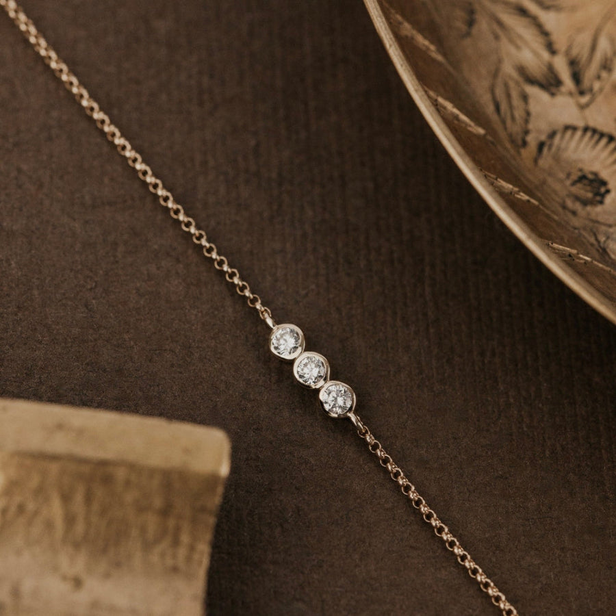 Three Round Bezel Set Diamond on Chain Bracelet