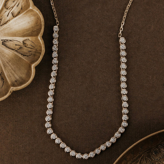 Bezel Set Diamond Partial Tennis Necklace on Chain