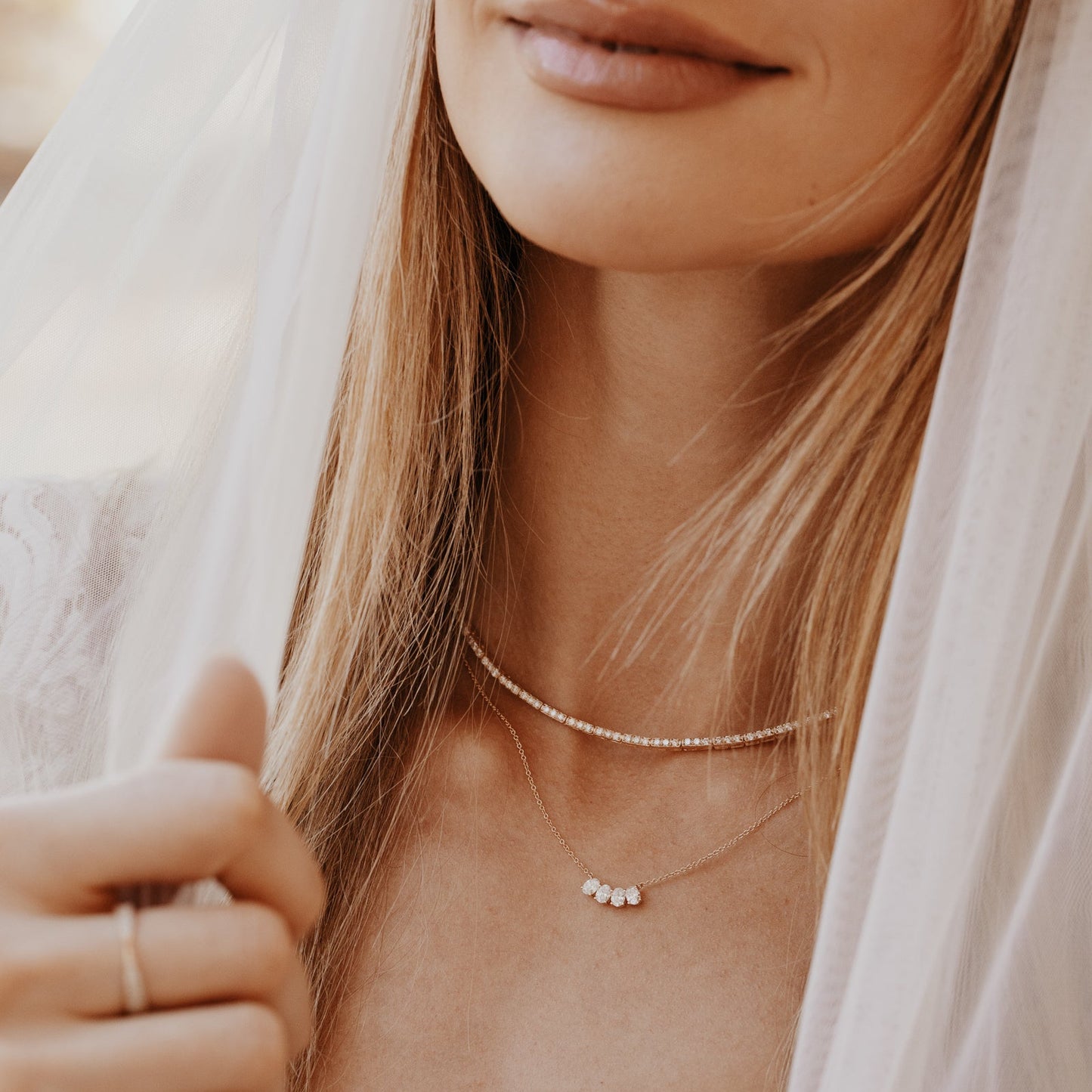Four Oval Lab Grown Diamond Curved Necklace