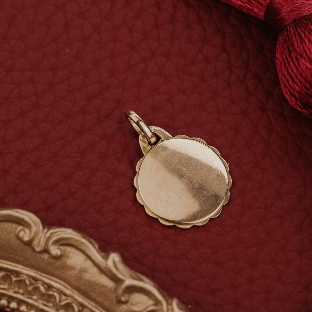 Medium 18k Rose Gold Vintage Love Token with Scalloped Edge