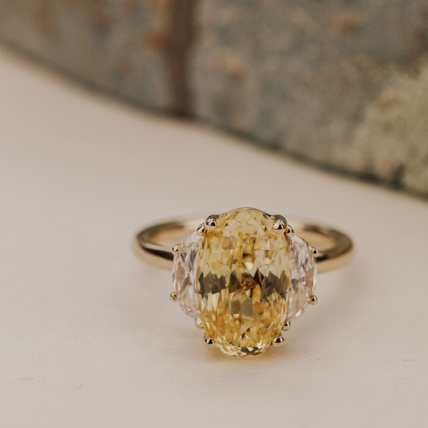 The Thalia 6.20 ct Elongated Oval Yellow Sri Lanka Sapphire Ring