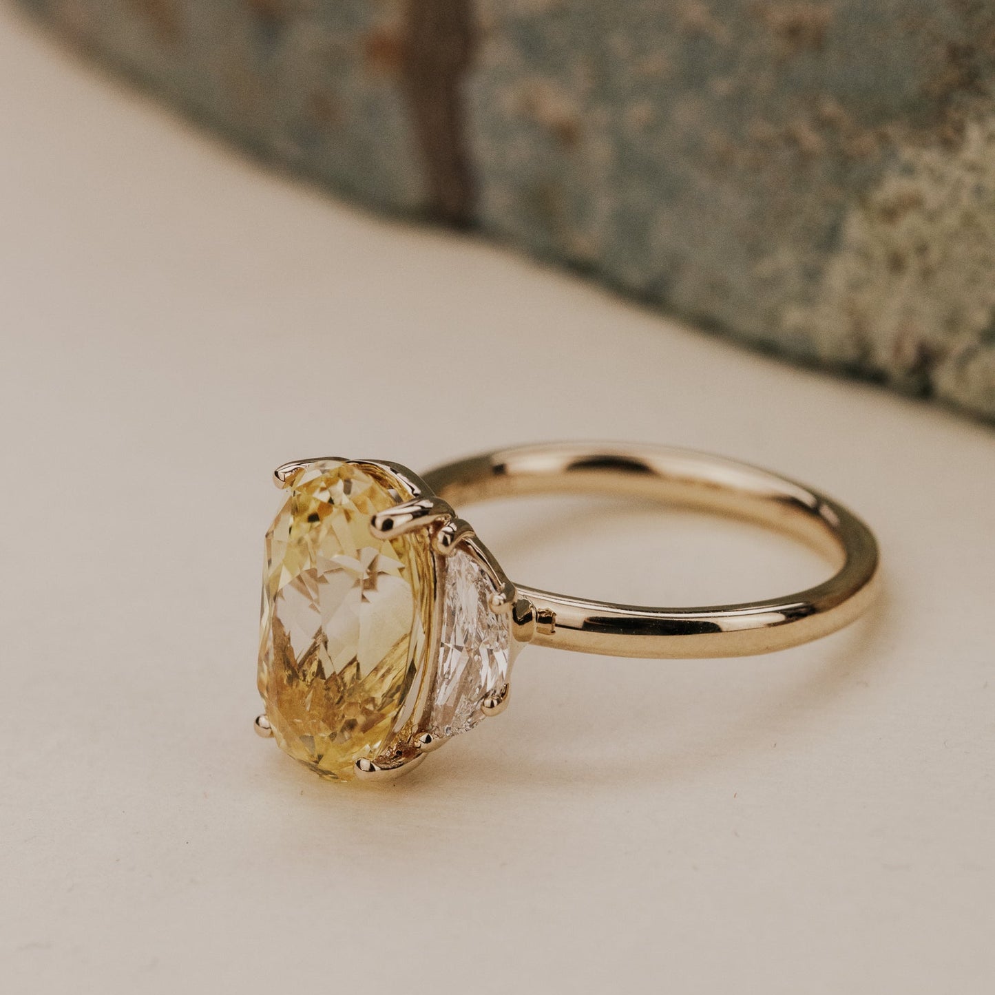 The Thalia 6.20 ct Elongated Oval Yellow Sri Lanka Sapphire Ring