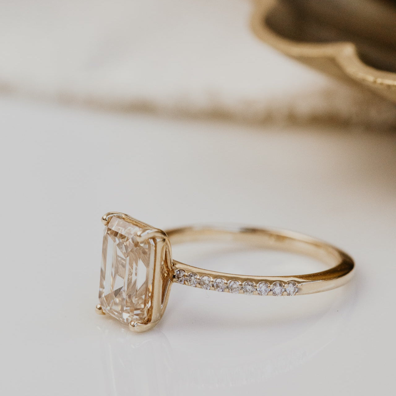 The Jenna 3.08 ct Emerald Cut Champagne Diamond Ring