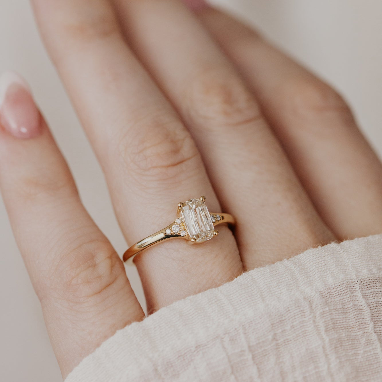 The Angie 1.02 ct Elongated Cushion Champagne Diamond Ring