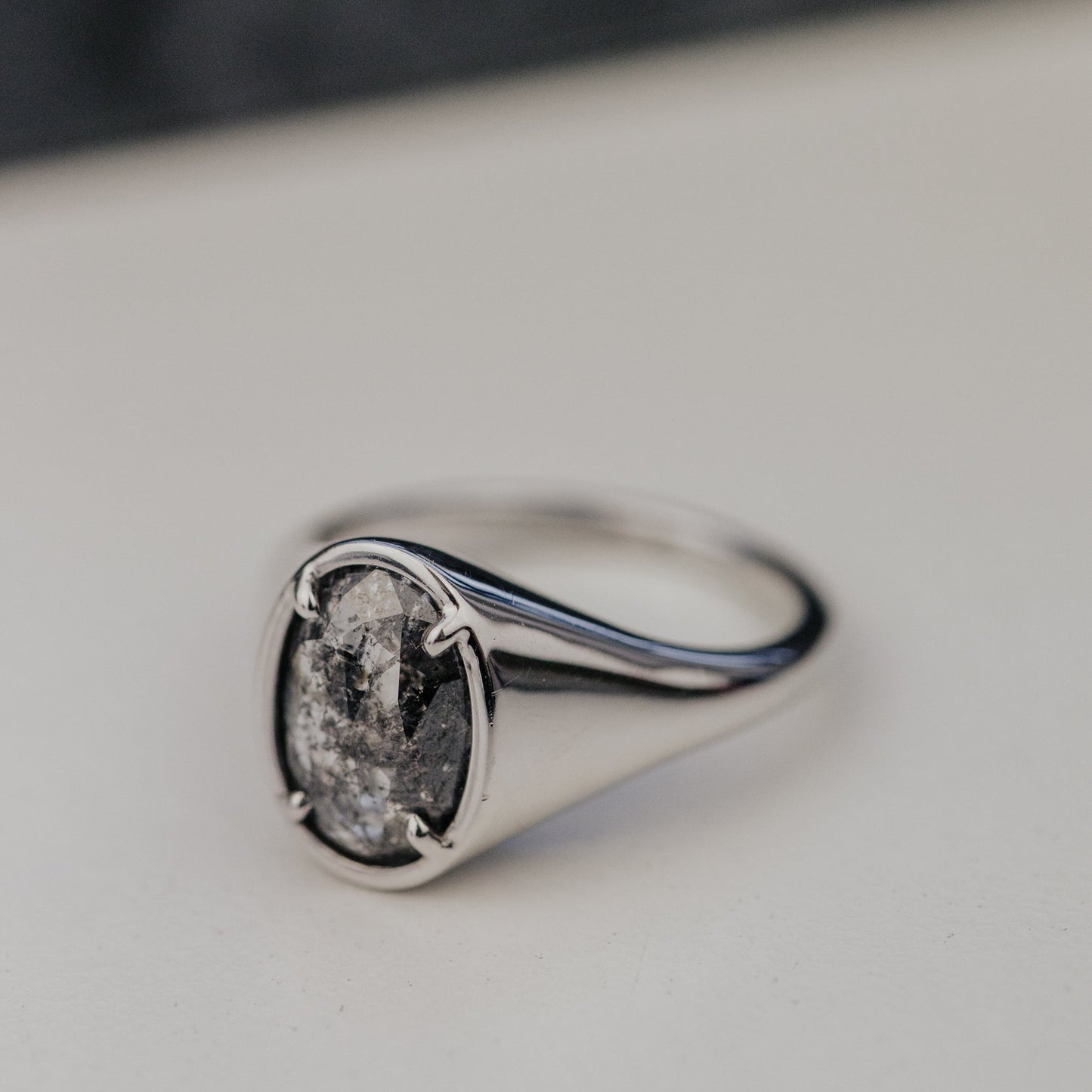 The Lennox 2.97 ct Oval Galaxy Diamond Signet Style Ring