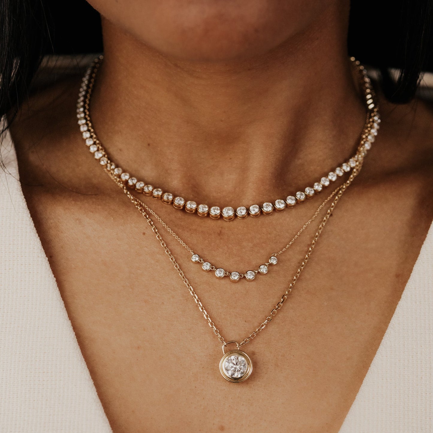 Round Double Bezel Set Lab Grown Diamond Necklace