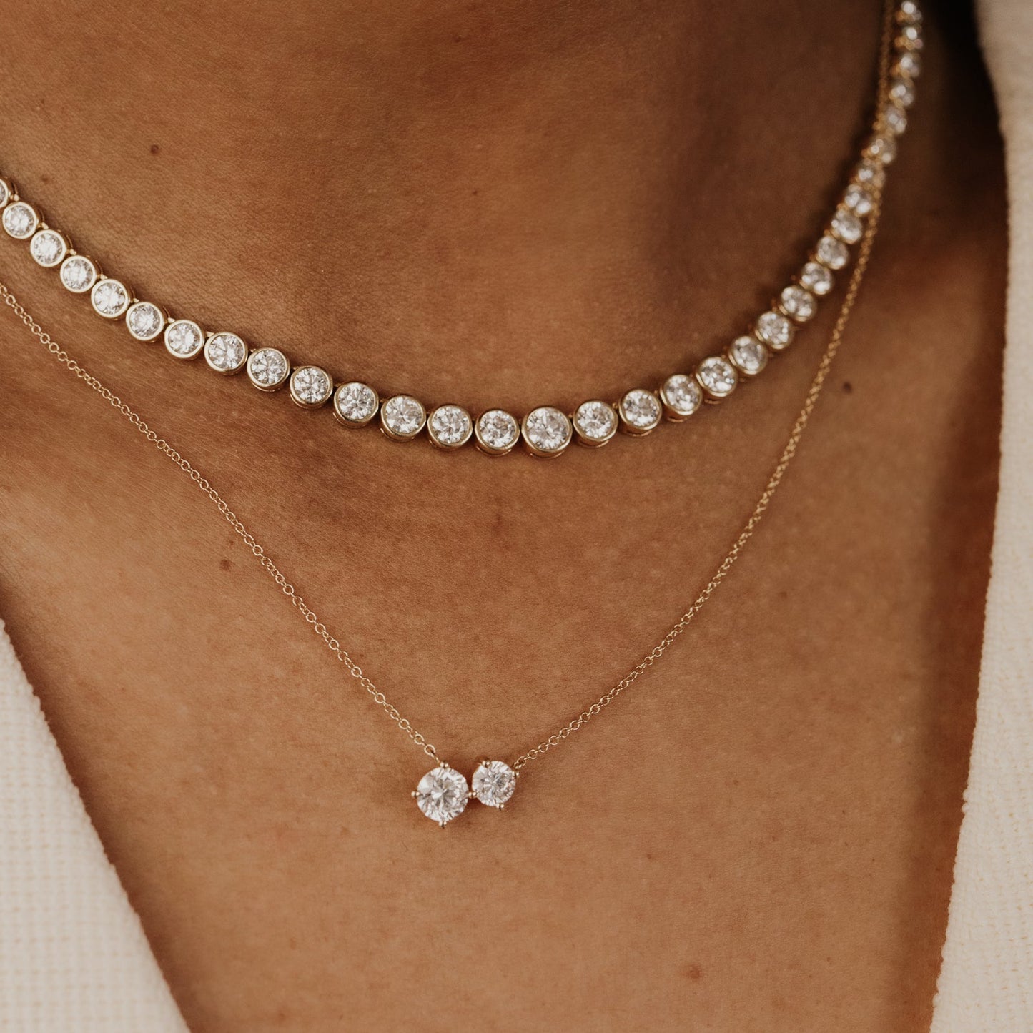 Two Round Prong Set Lab Grown Diamond Necklace