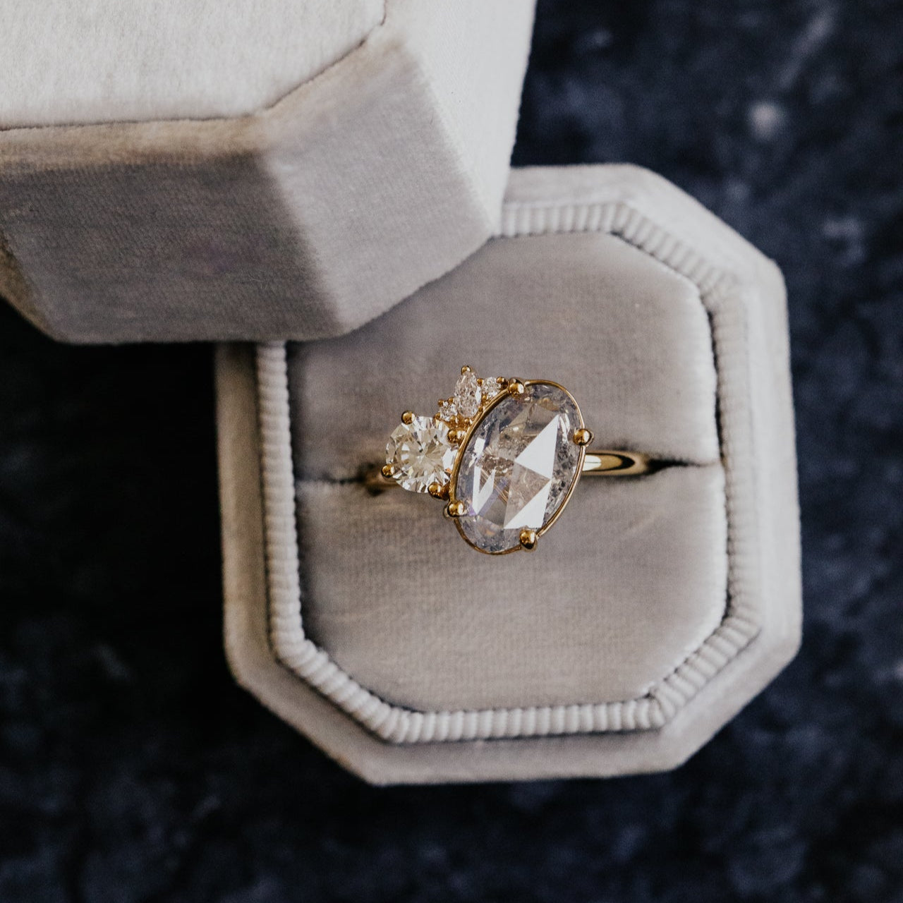 The Toi et Moi 3.59 ct Oval Galaxy and .50 ct Round Diamond Ring