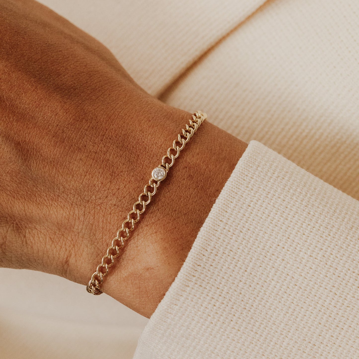 Round Bezel Set Lab Grown Diamond on Chain Bracelet