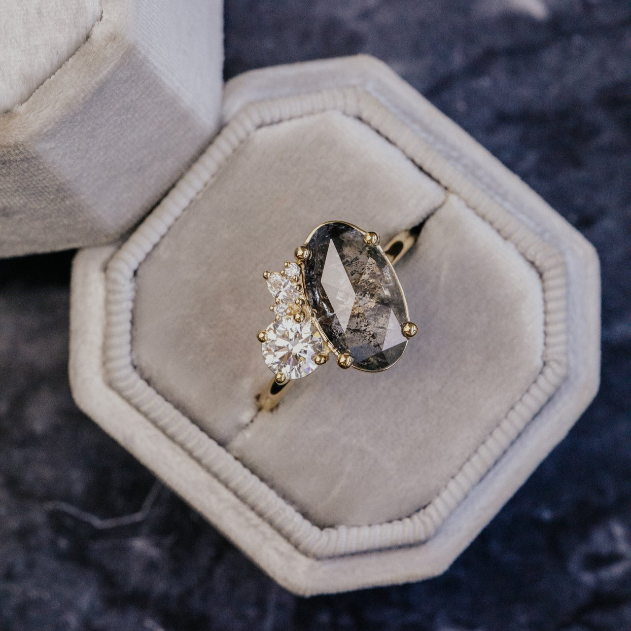 The Toi et Moi 3.04 ct Oval Galaxy Diamond and .50 ct Round Diamond Ring