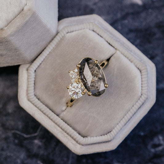 The Toi et Moi 3.04 ct Oval Galaxy Diamond and .50 ct Round Diamond Ring