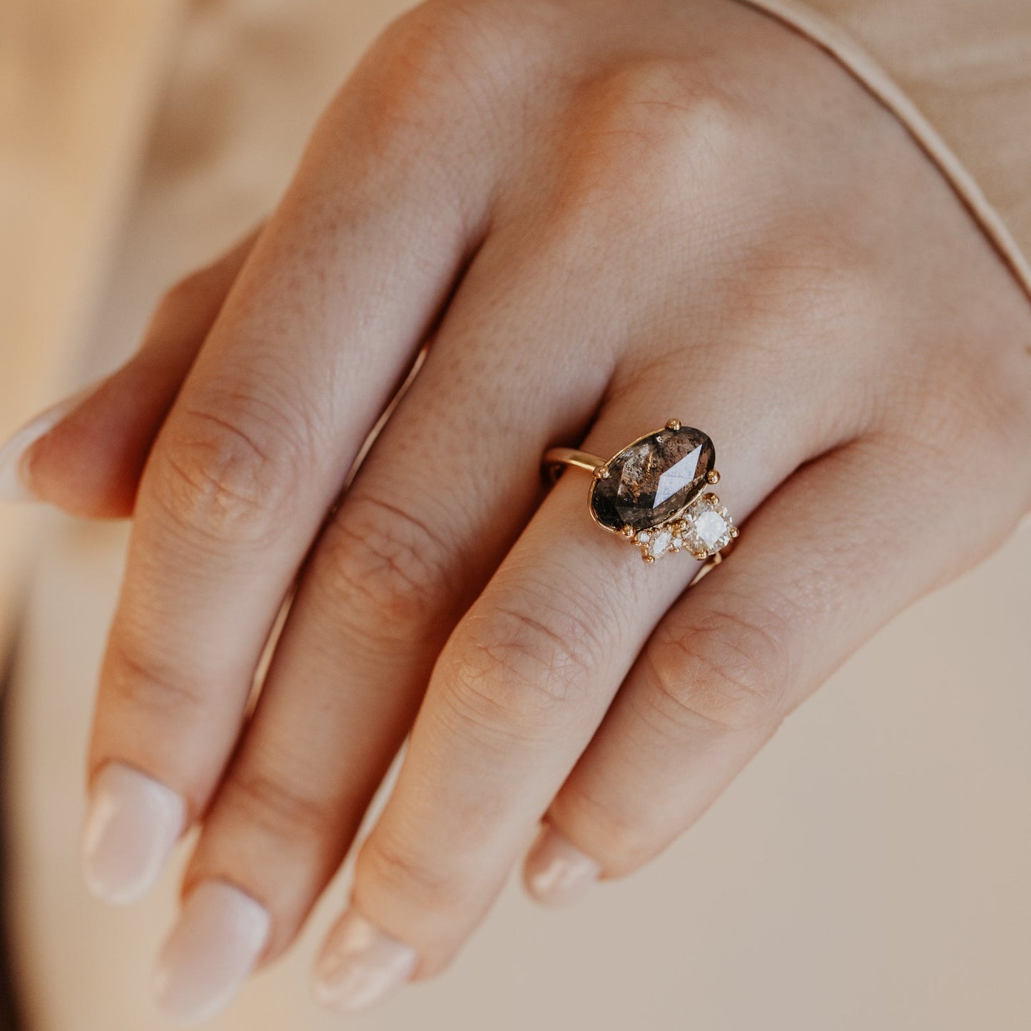 The Toi et Moi 3.04 ct Oval Galaxy Diamond and .50 ct Round Diamond Ring
