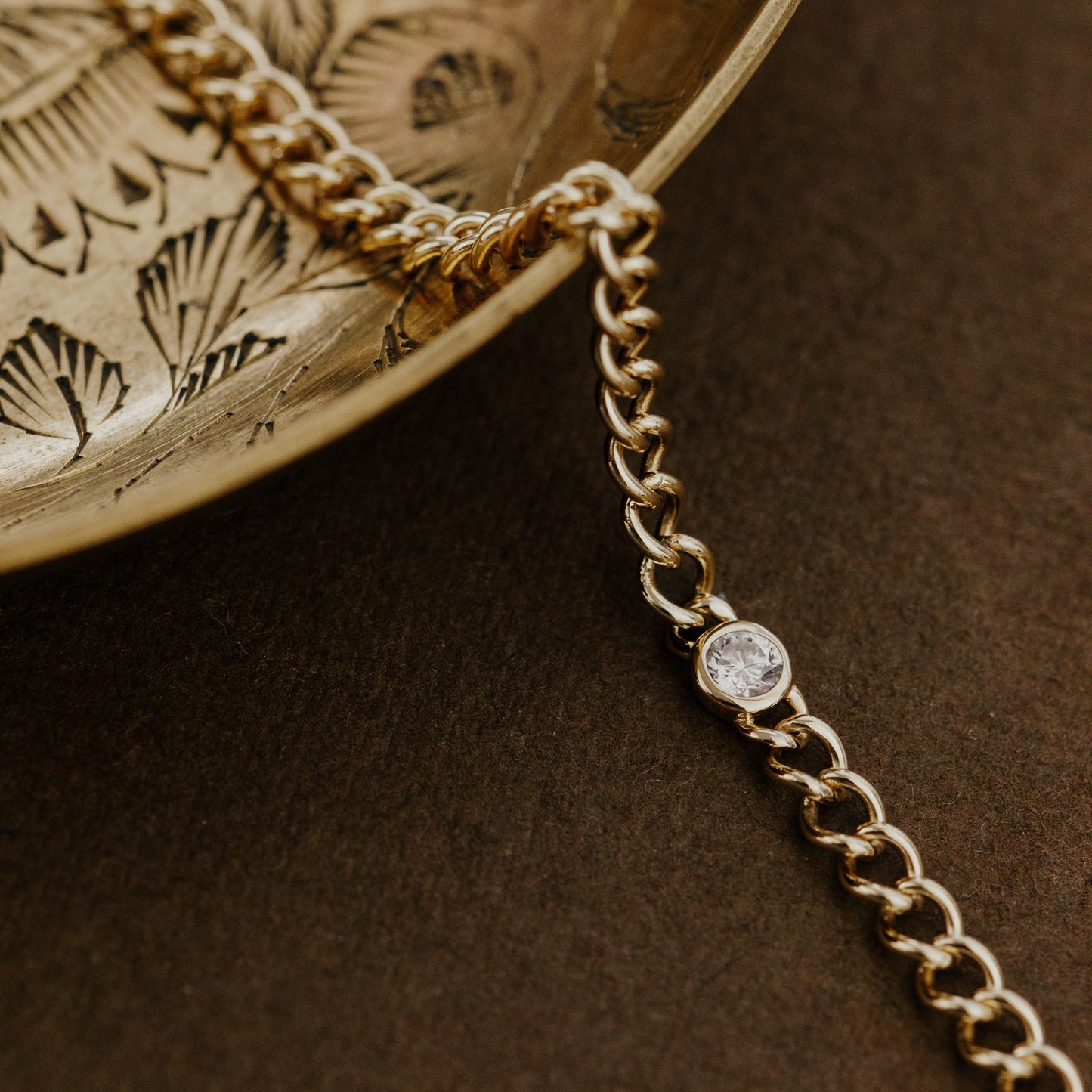 Round Bezel Set Lab Grown Diamond on Chain Bracelet