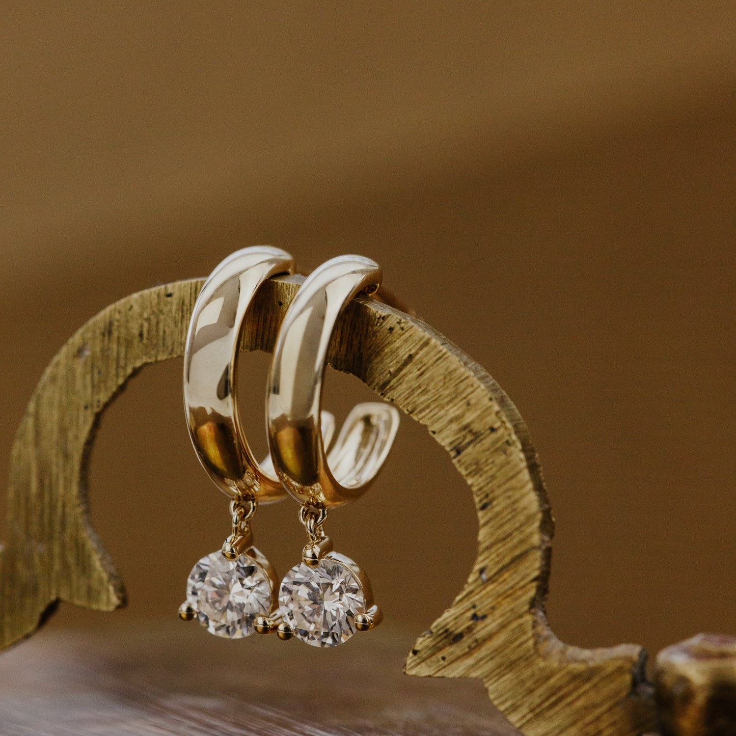 Round Lab Grown Diamond Dangle on Hoop Earrings