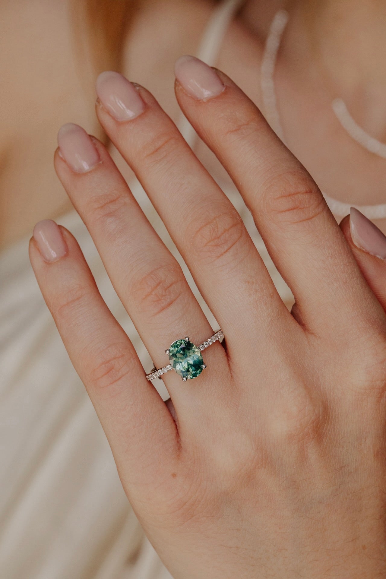 The Jenna 2.67 ct Oval Green Montana Sapphire Ring