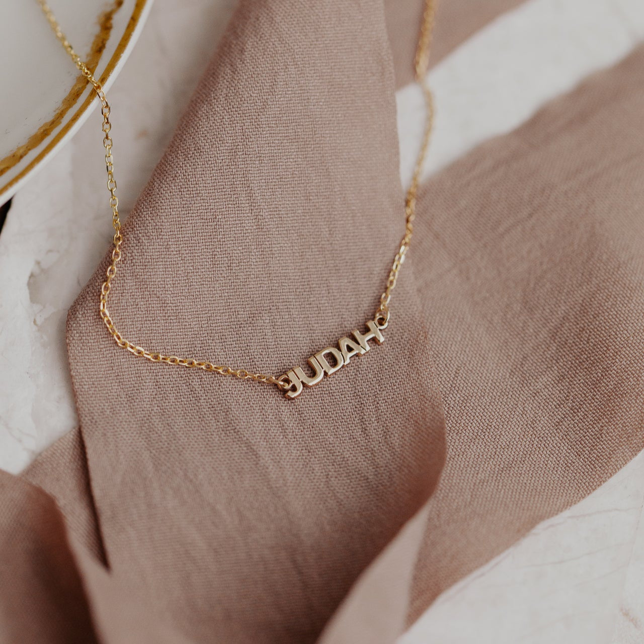 Personalized name necklace on a 14k gold chain