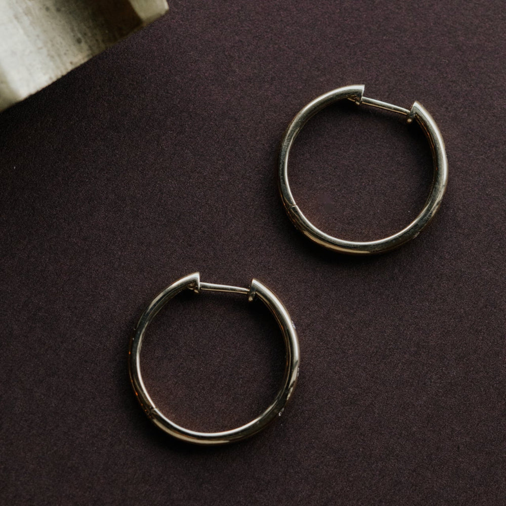 Hammer Set Diamonds on Thin Hoop Earrings