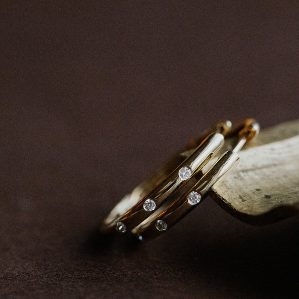 Hammer Set Diamonds on Thin Hoop Earrings