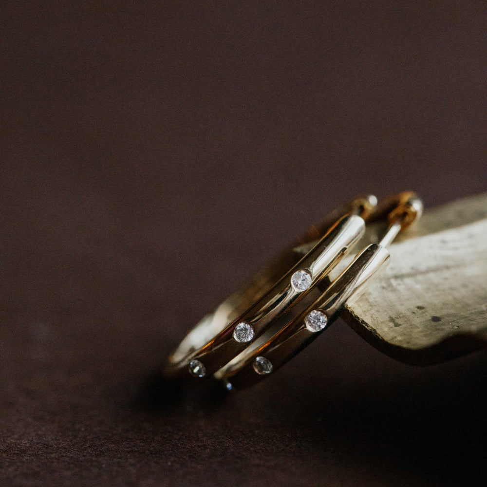 Hammer Set Diamonds on Thin Hoop Earrings