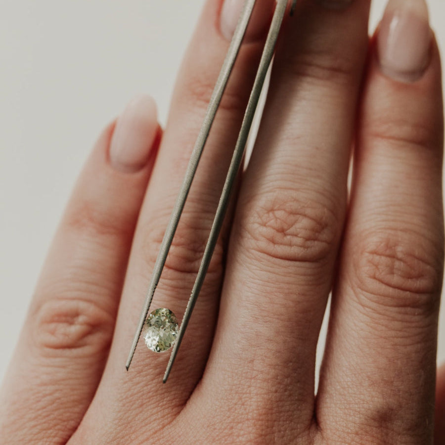 1.18 ct White Oval Montana Sapphire Stone on models hand