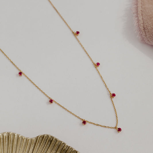Seven Round Ruby Station Necklace