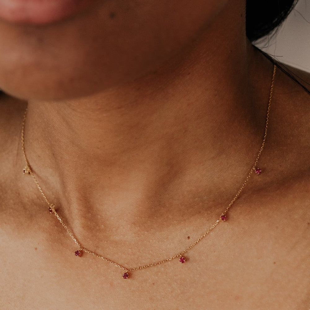 Seven Round Ruby Station Necklace